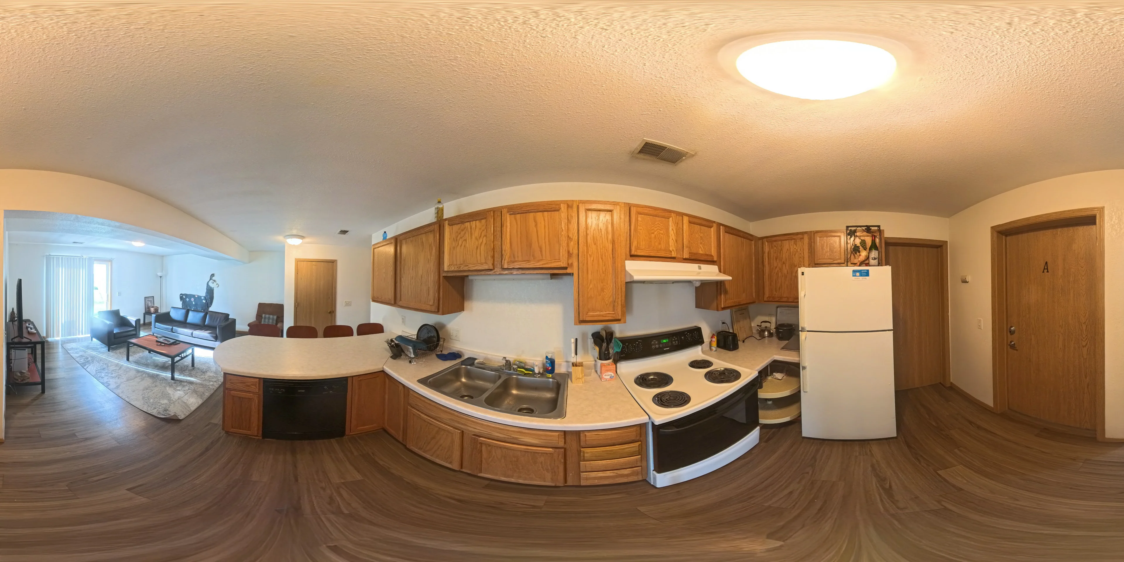 Professionally edited panoramic kitchen photograph